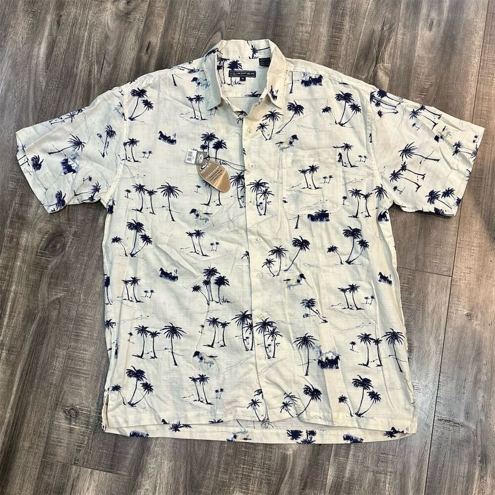 Roper Men's XL Beige Palm Tree Print Short Sleeve Button-Up Shirt